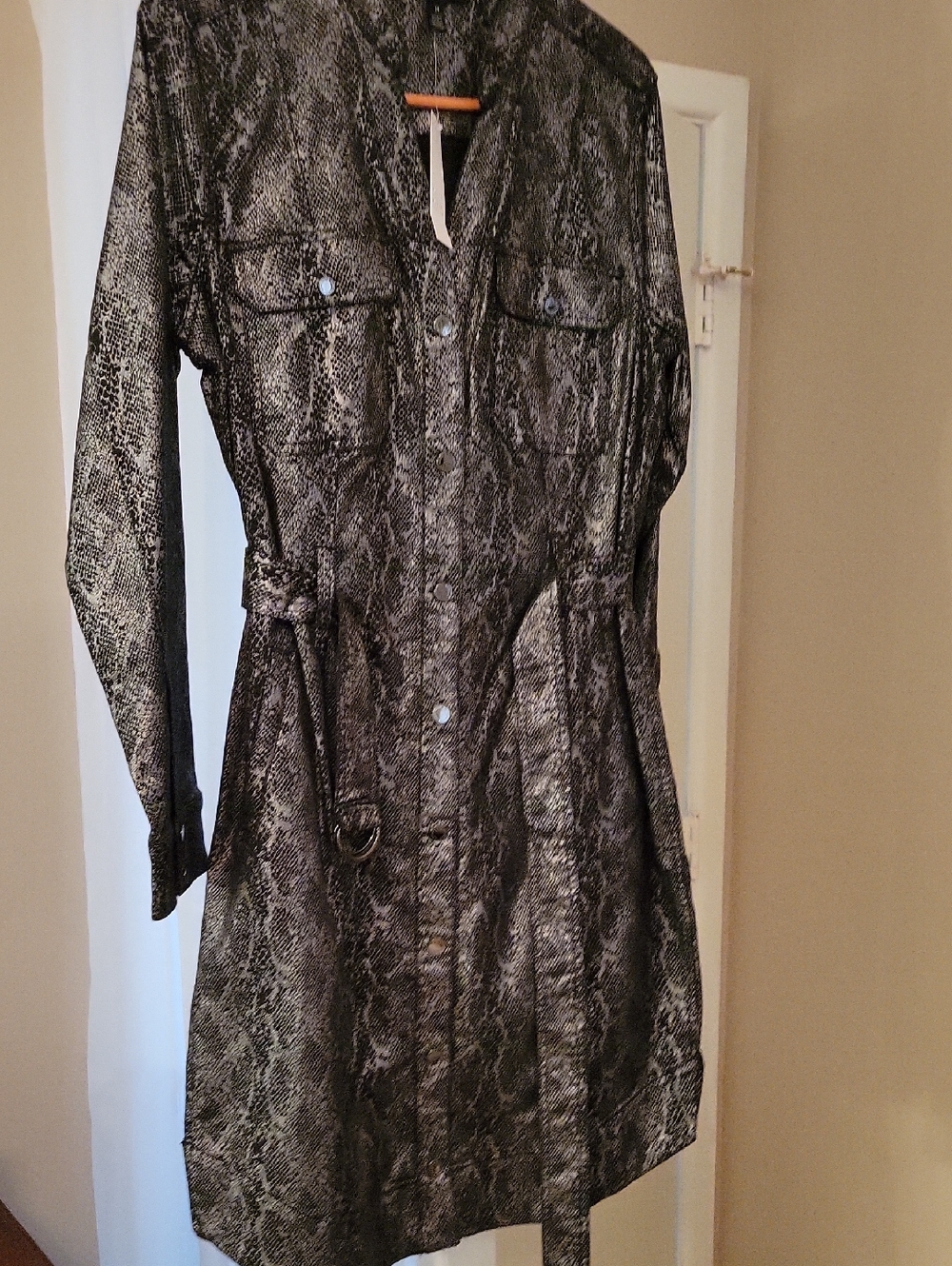 White House Black Market Black & Silver Snake-Print Shirt Dress